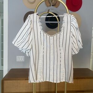 Lulumari White Blouse with Black Stripes